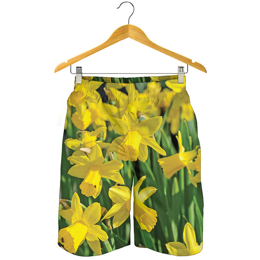 Yellow Daffodil Flower Print Men's Shorts