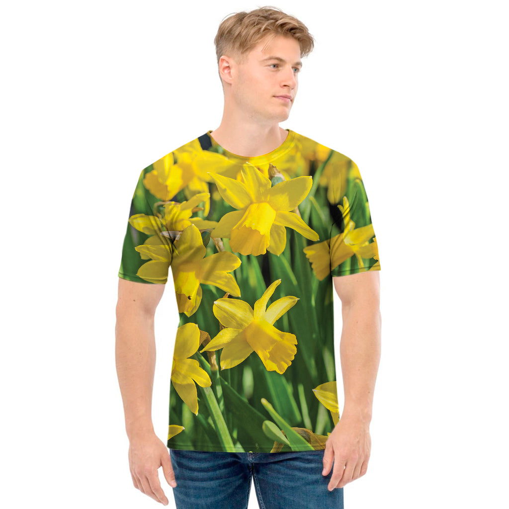 Yellow Daffodil Flower Print Men's T-Shirt