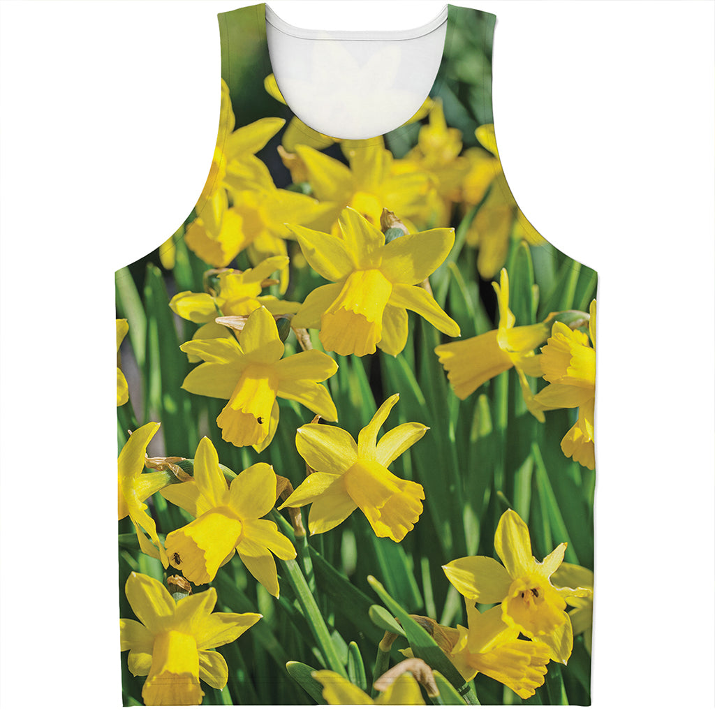 Yellow Daffodil Flower Print Men's Tank Top
