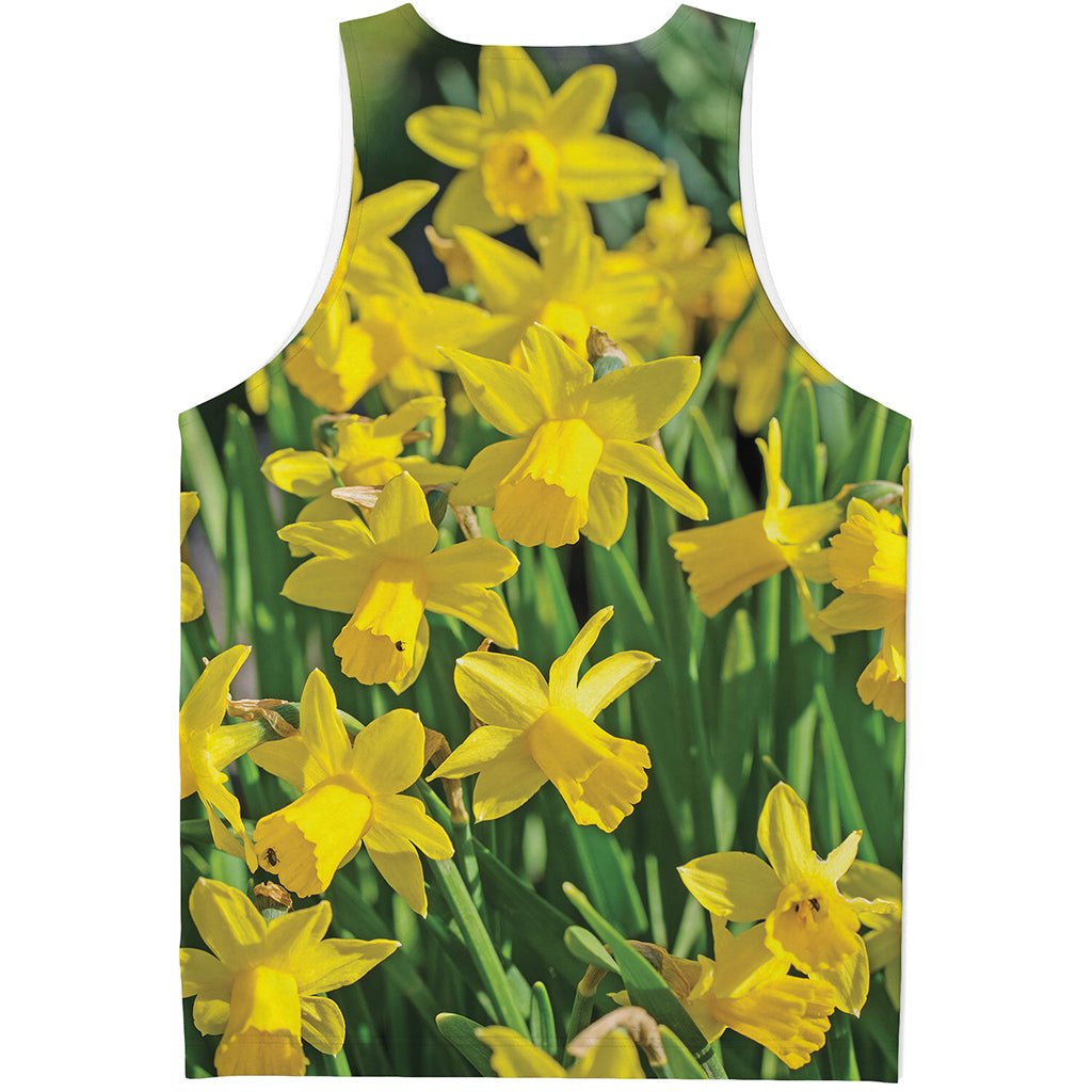 Yellow Daffodil Flower Print Men's Tank Top