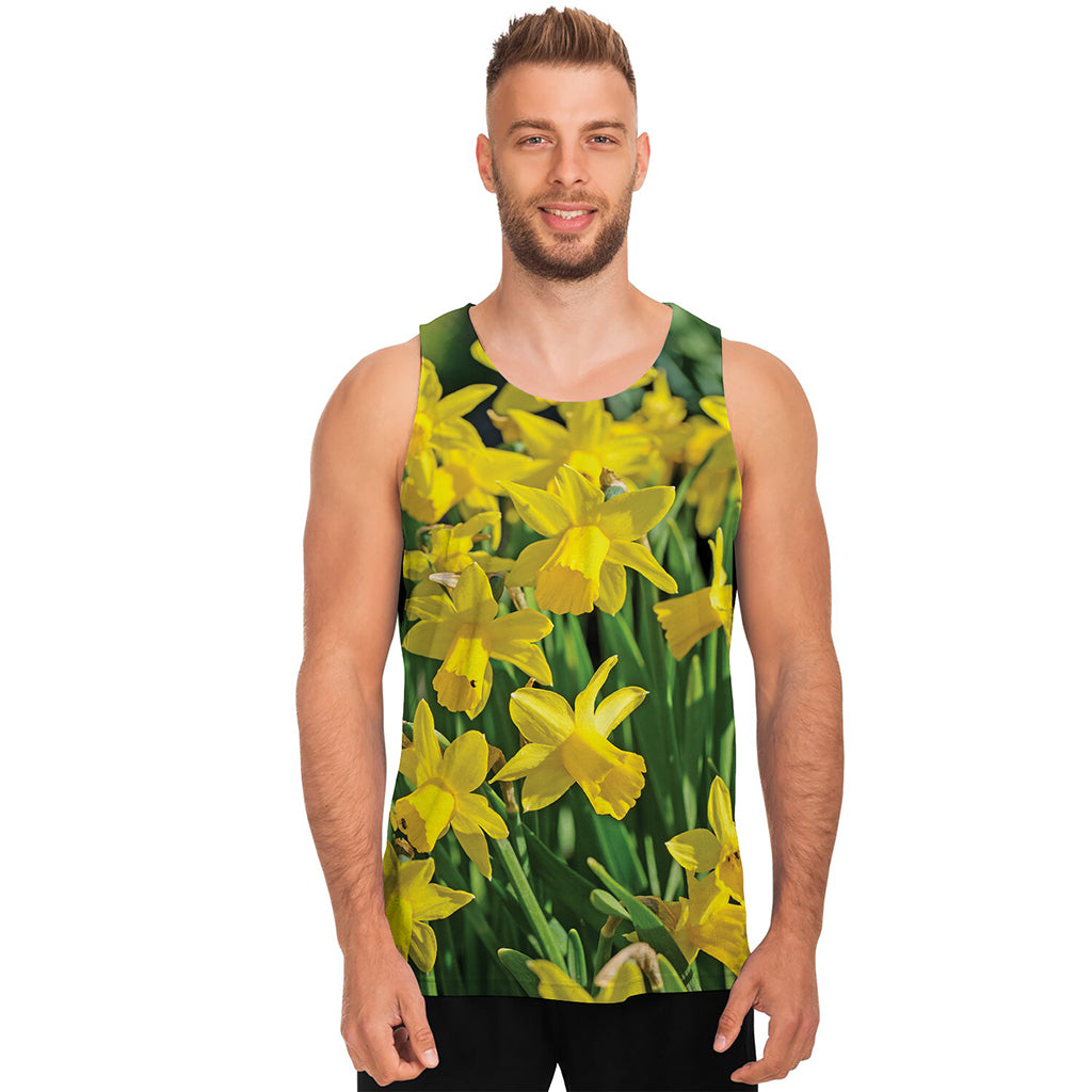 Yellow Daffodil Flower Print Men's Tank Top