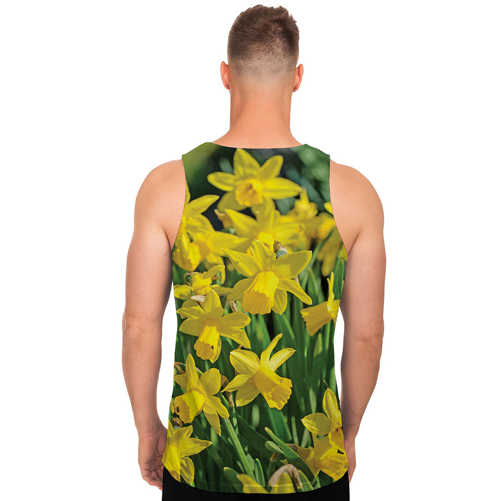 Yellow Daffodil Flower Print Men's Tank Top