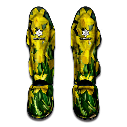 Yellow Daffodil Flower Print Muay Thai Shin Guard