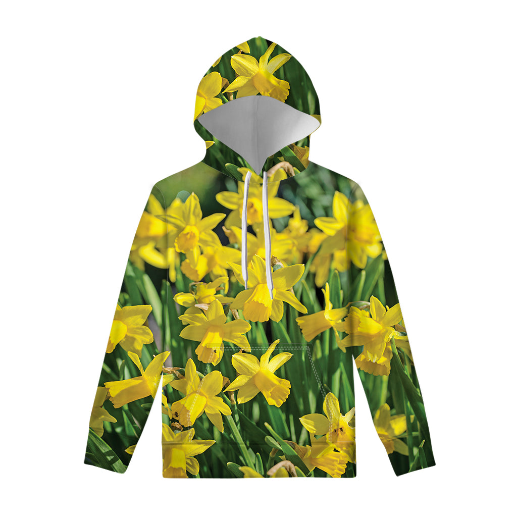 Yellow Daffodil Flower Print Pullover Hoodie