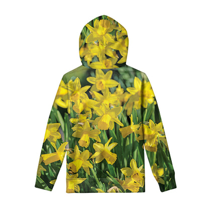Yellow Daffodil Flower Print Pullover Hoodie