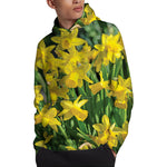 Yellow Daffodil Flower Print Pullover Hoodie