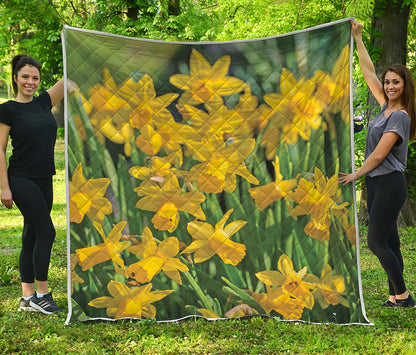 Yellow Daffodil Flower Print Quilt