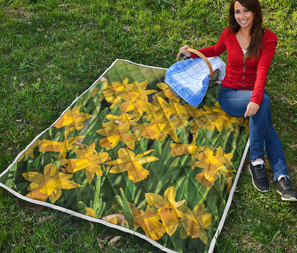 Yellow Daffodil Flower Print Quilt