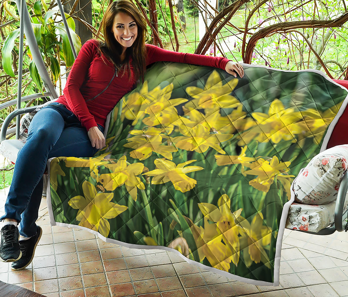 Yellow Daffodil Flower Print Quilt
