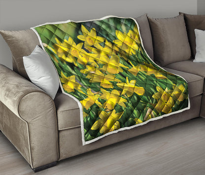 Yellow Daffodil Flower Print Quilt