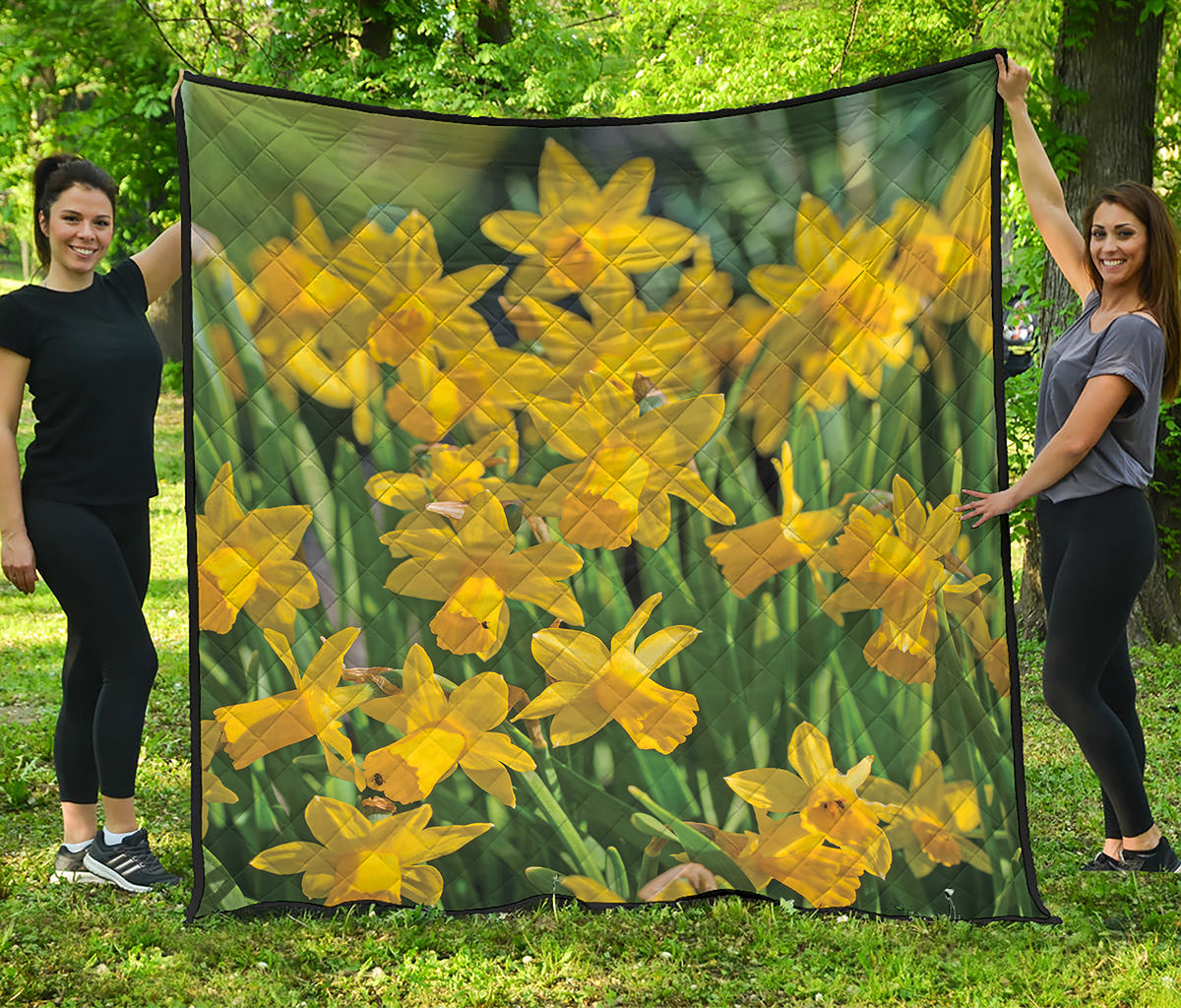 Yellow Daffodil Flower Print Quilt