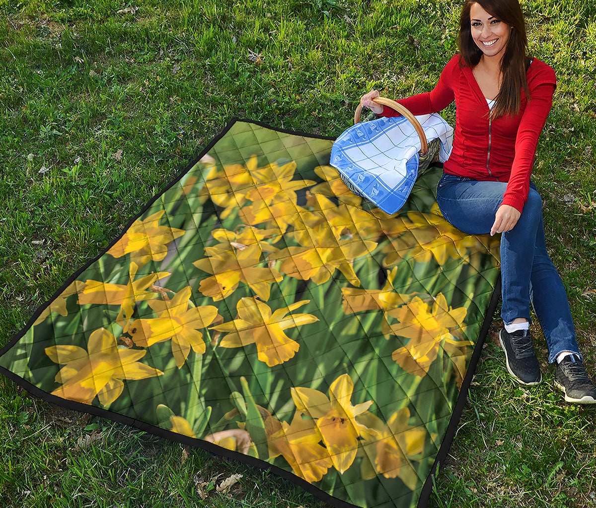 Yellow Daffodil Flower Print Quilt