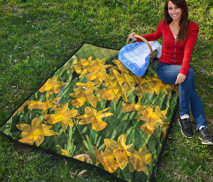 Yellow Daffodil Flower Print Quilt