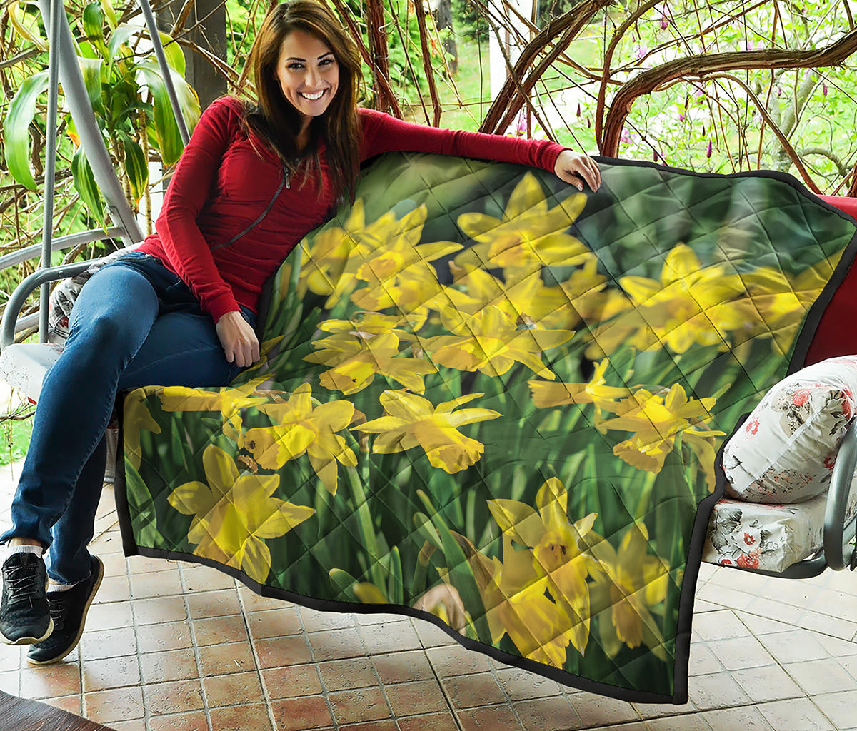 Yellow Daffodil Flower Print Quilt