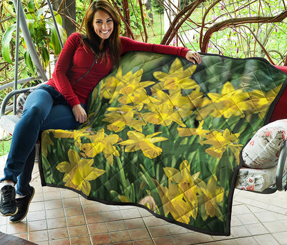 Yellow Daffodil Flower Print Quilt