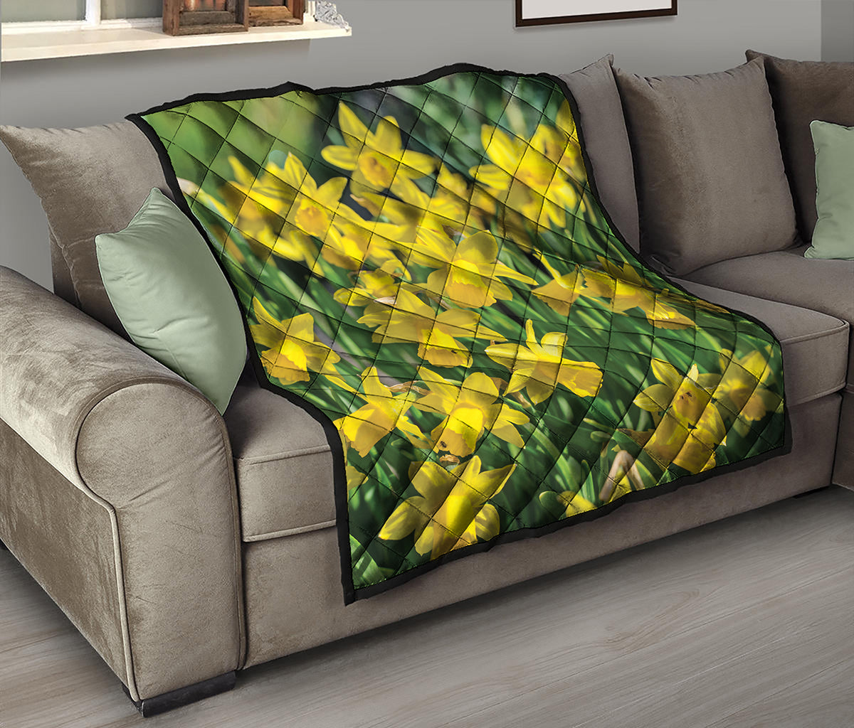 Yellow Daffodil Flower Print Quilt