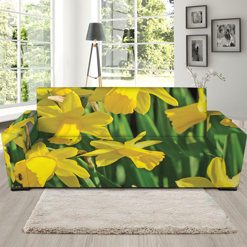 Yellow Daffodil Flower Print Sofa Slipcover