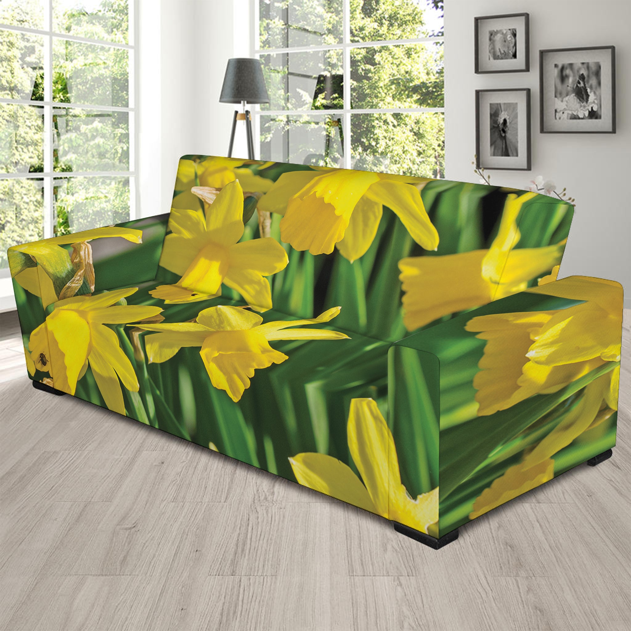 Yellow Daffodil Flower Print Sofa Slipcover