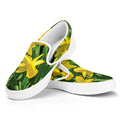 Yellow Daffodil Flower Print White Slip On Sneakers