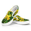 Yellow Daffodil Flower Print White Slip On Shoes