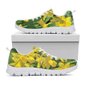 Yellow Daffodil Flower Print White Running Shoes