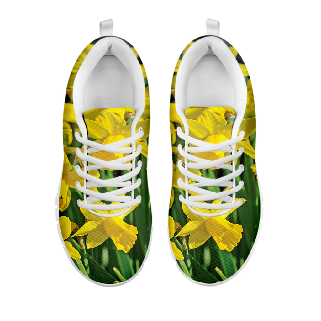 Yellow Daffodil Flower Print White Sneakers