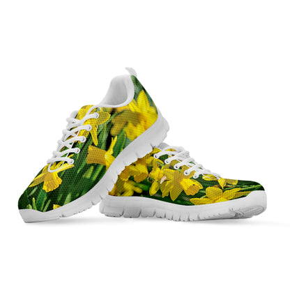 Yellow Daffodil Flower Print White Sneakers