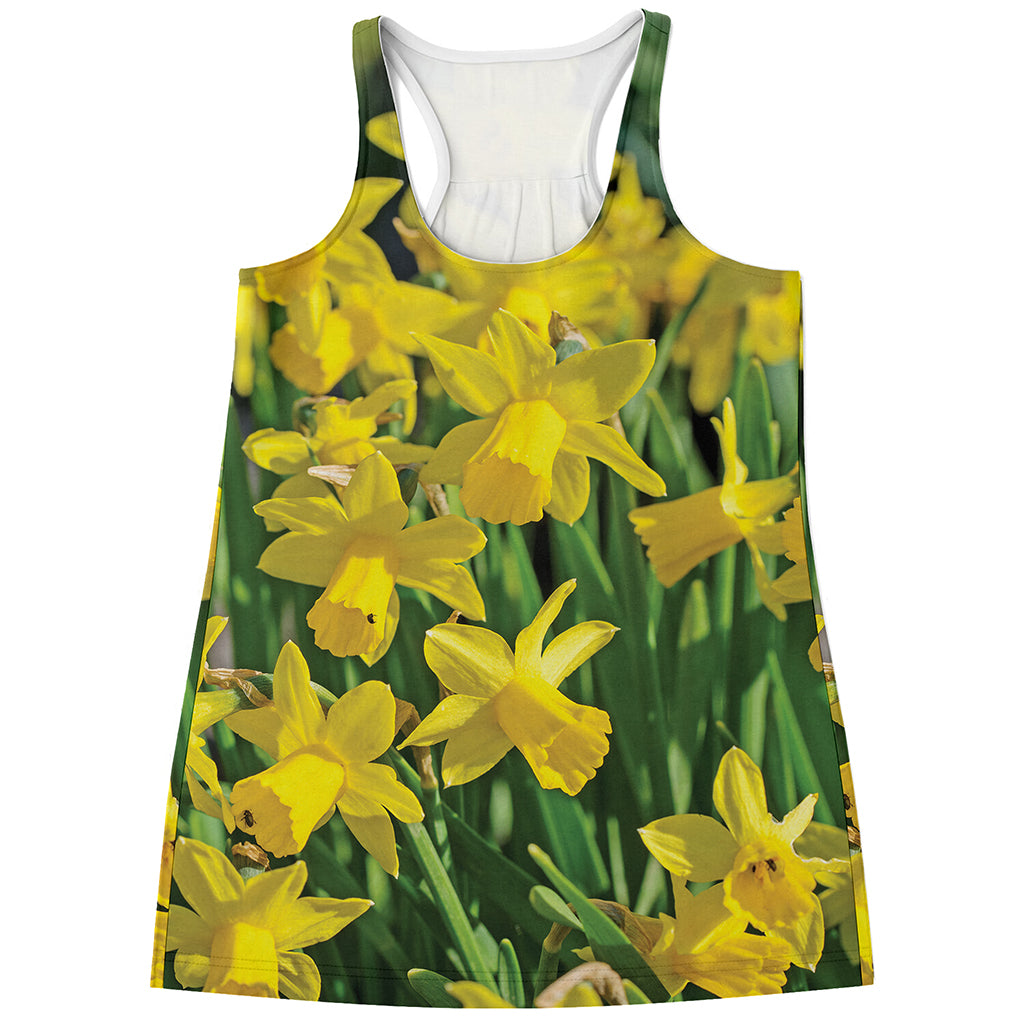 Yellow Daffodil Flower Print Women's Racerback Tank Top