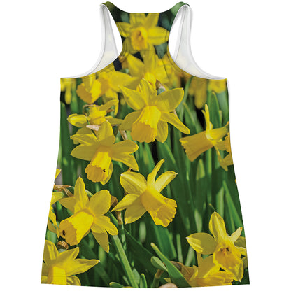 Yellow Daffodil Flower Print Women's Racerback Tank Top