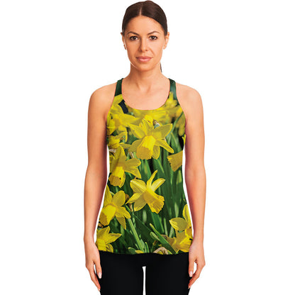 Yellow Daffodil Flower Print Women's Racerback Tank Top