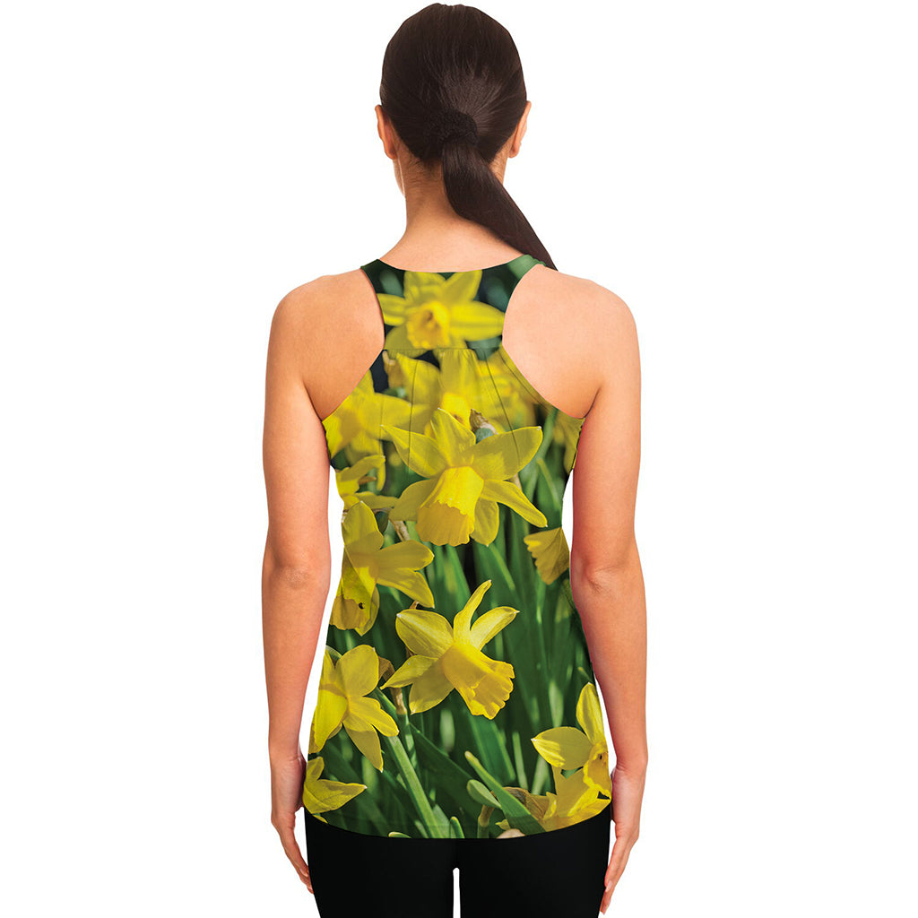 Yellow Daffodil Flower Print Women's Racerback Tank Top