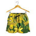 Yellow Daffodil Flower Print Women's Shorts