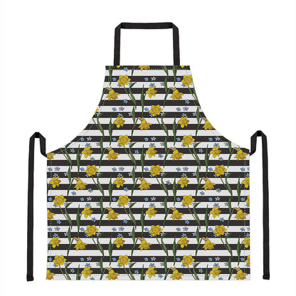 Yellow Daffodil Striped Pattern Print Apron