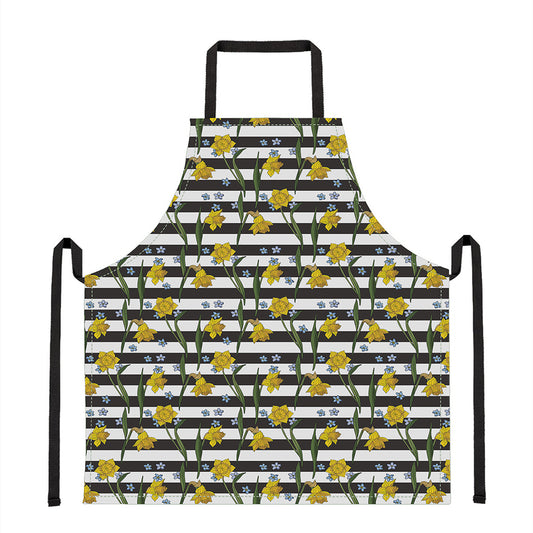 Yellow Daffodil Striped Pattern Print Apron