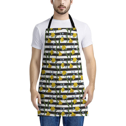 Yellow Daffodil Striped Pattern Print Apron