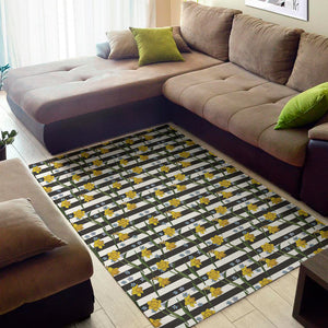 Yellow Daffodil Striped Pattern Print Area Rug