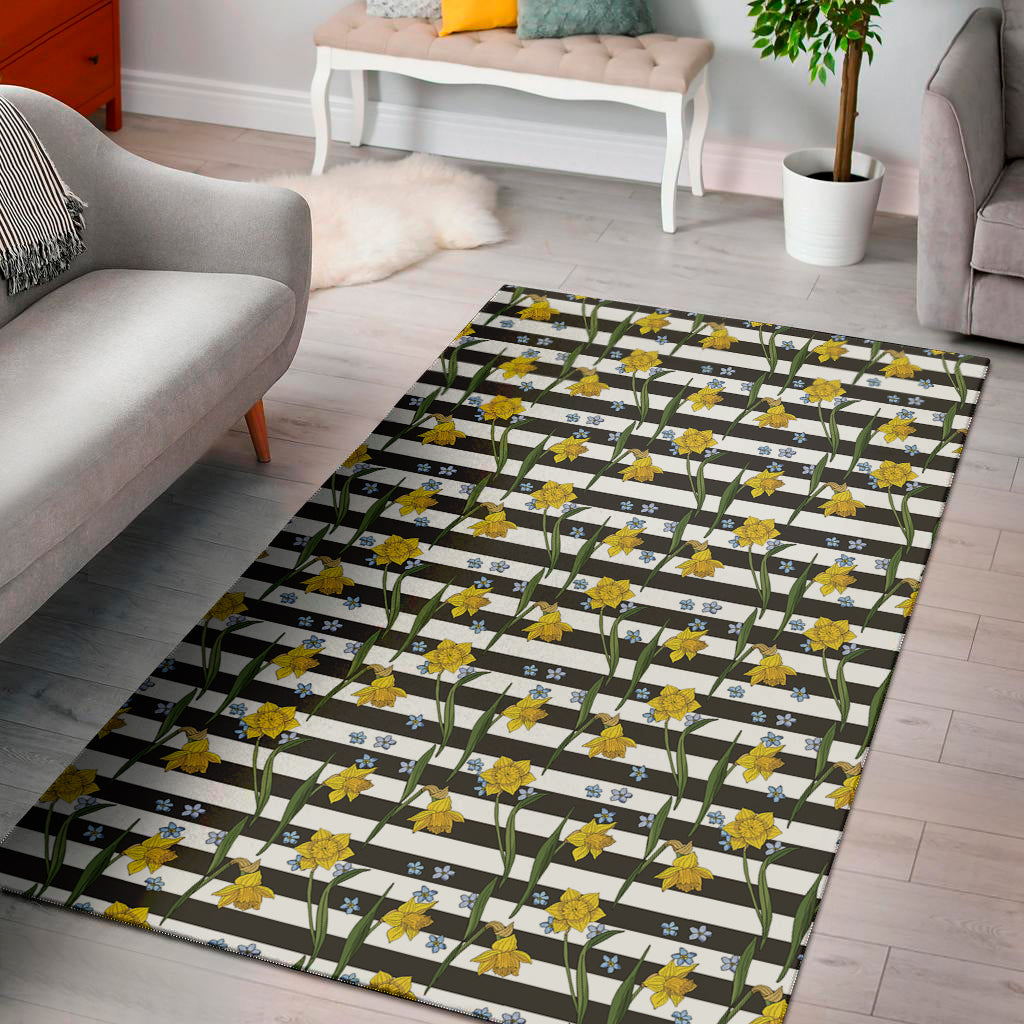 Yellow Daffodil Striped Pattern Print Area Rug