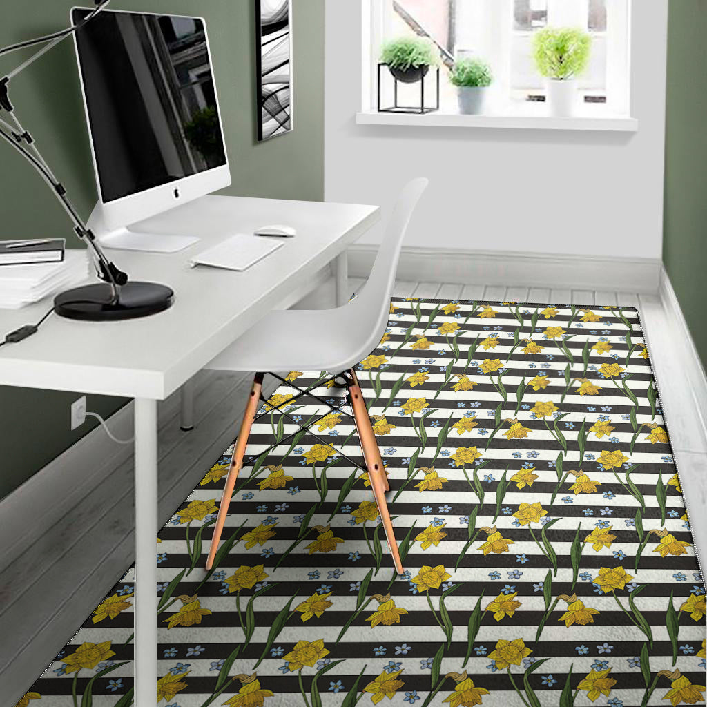 Yellow Daffodil Striped Pattern Print Area Rug