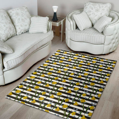 Yellow Daffodil Striped Pattern Print Area Rug
