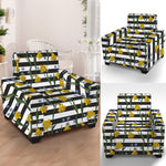 Yellow Daffodil Striped Pattern Print Armchair Slipcover