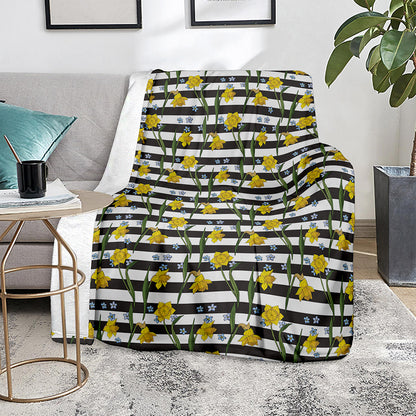 Yellow Daffodil Striped Pattern Print Blanket