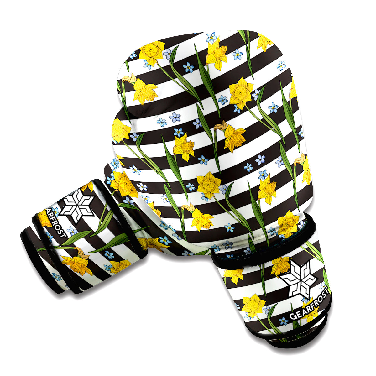 Yellow Daffodil Striped Pattern Print Boxing Gloves