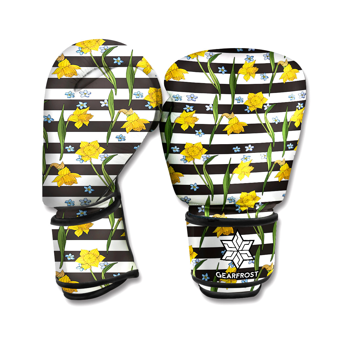Yellow Daffodil Striped Pattern Print Boxing Gloves