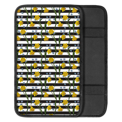 Yellow Daffodil Striped Pattern Print Car Center Console Cover