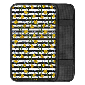 Yellow Daffodil Striped Pattern Print Car Center Console Cover