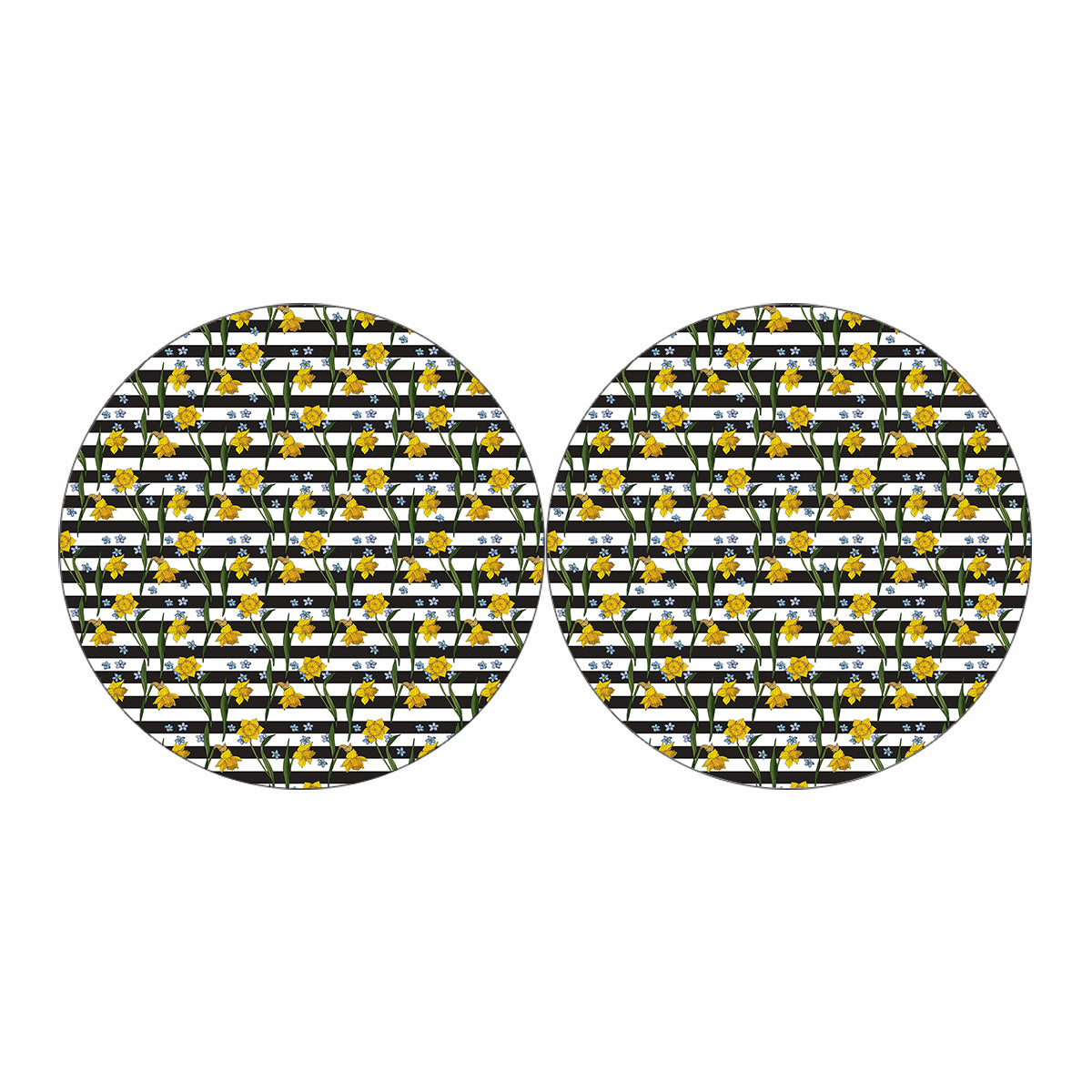 Yellow Daffodil Striped Pattern Print Car Coasters