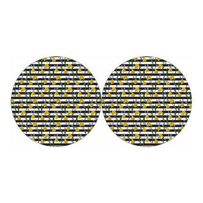Yellow Daffodil Striped Pattern Print Car Coasters