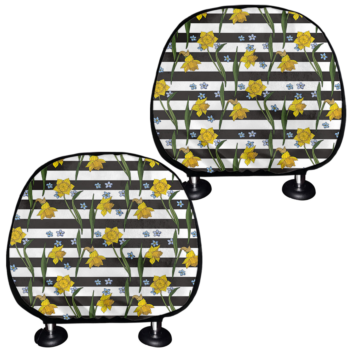 Yellow Daffodil Striped Pattern Print Car Headrest Covers