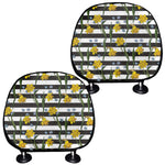 Yellow Daffodil Striped Pattern Print Car Headrest Covers