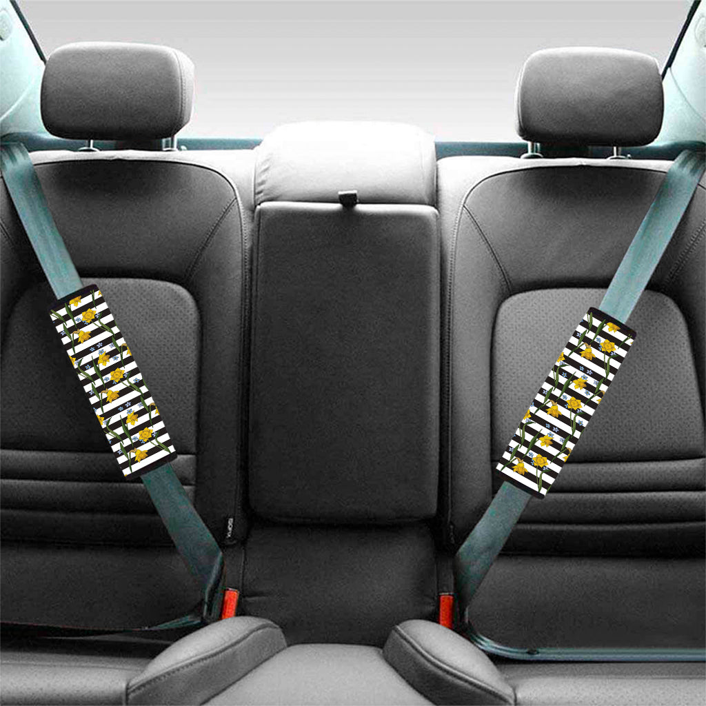 Yellow Daffodil Striped Pattern Print Car Seat Belt Covers